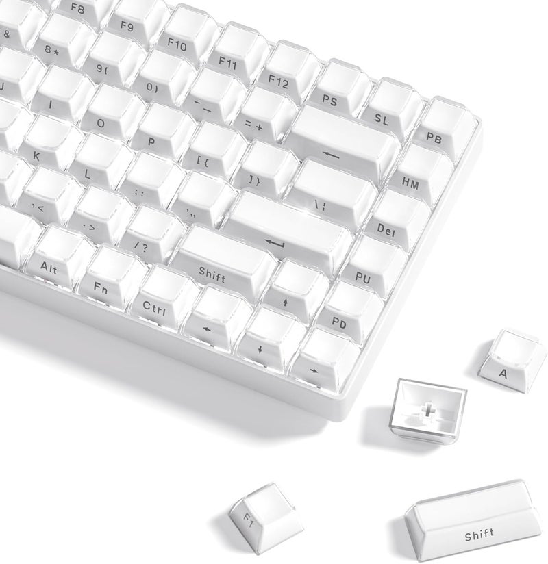 Womier Keycaps - Jelly Keycaps White 60 65 75 100 Percent, Side Printed Elegant Crystal Key caps, Custom 113 Keys OEM Profile for 61/68/84/87/98/100 Cherry Gateron MX Mechanical, White - Image 1